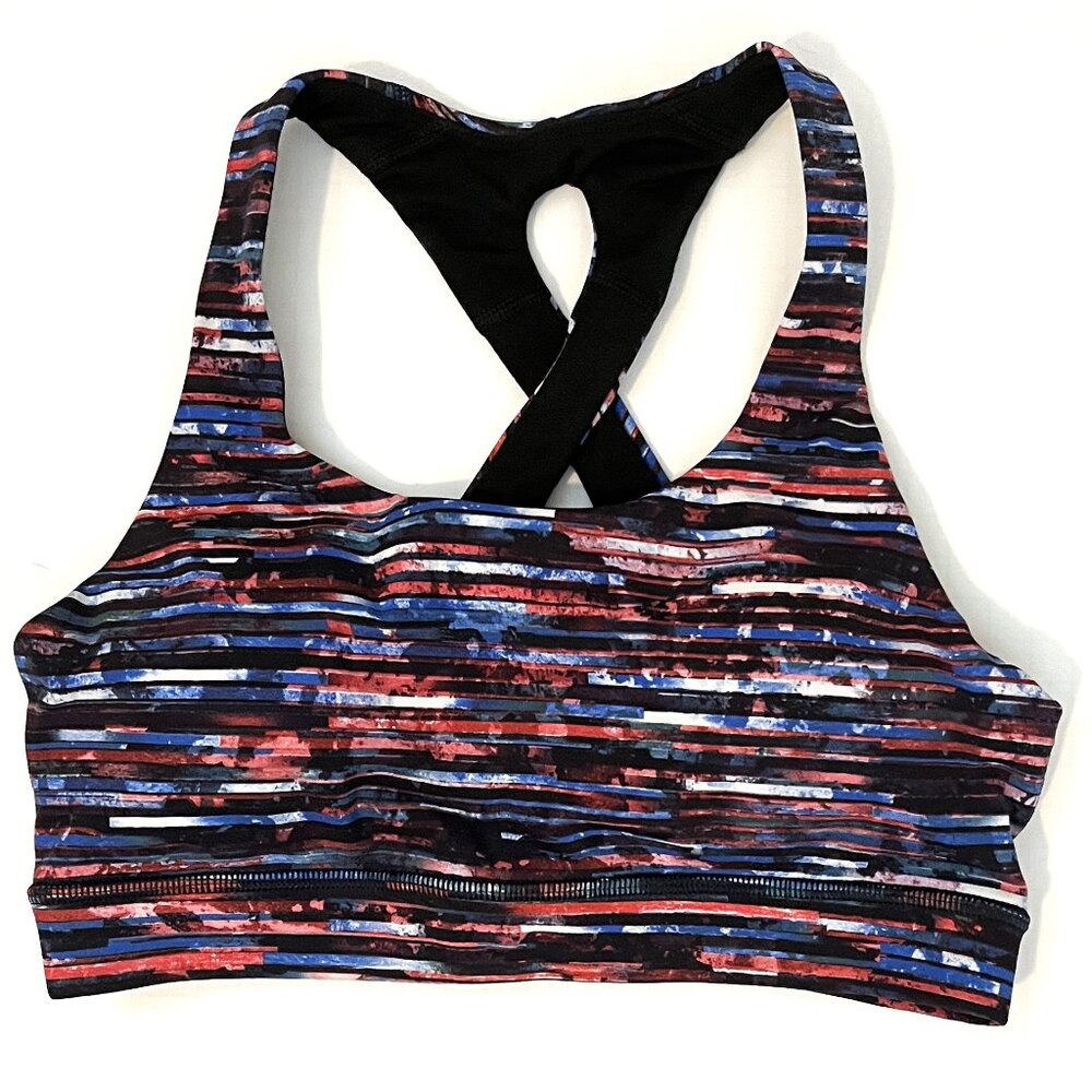 Lululemon Athletica Multicolor Striped Sports Bra Top Criss-Cross Back ~ Size 4